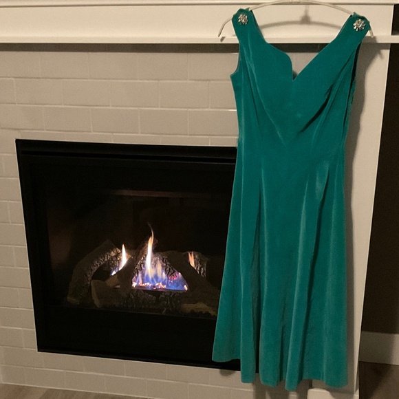 Exquisite 1950’s Aqua Velvet midi flare party dress - Picture 1 of 16